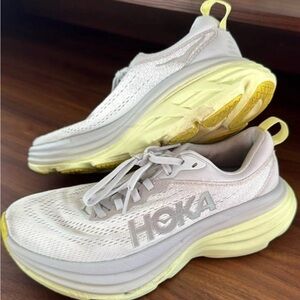 Hoka One One Women's Cream and Yellow Sneakers